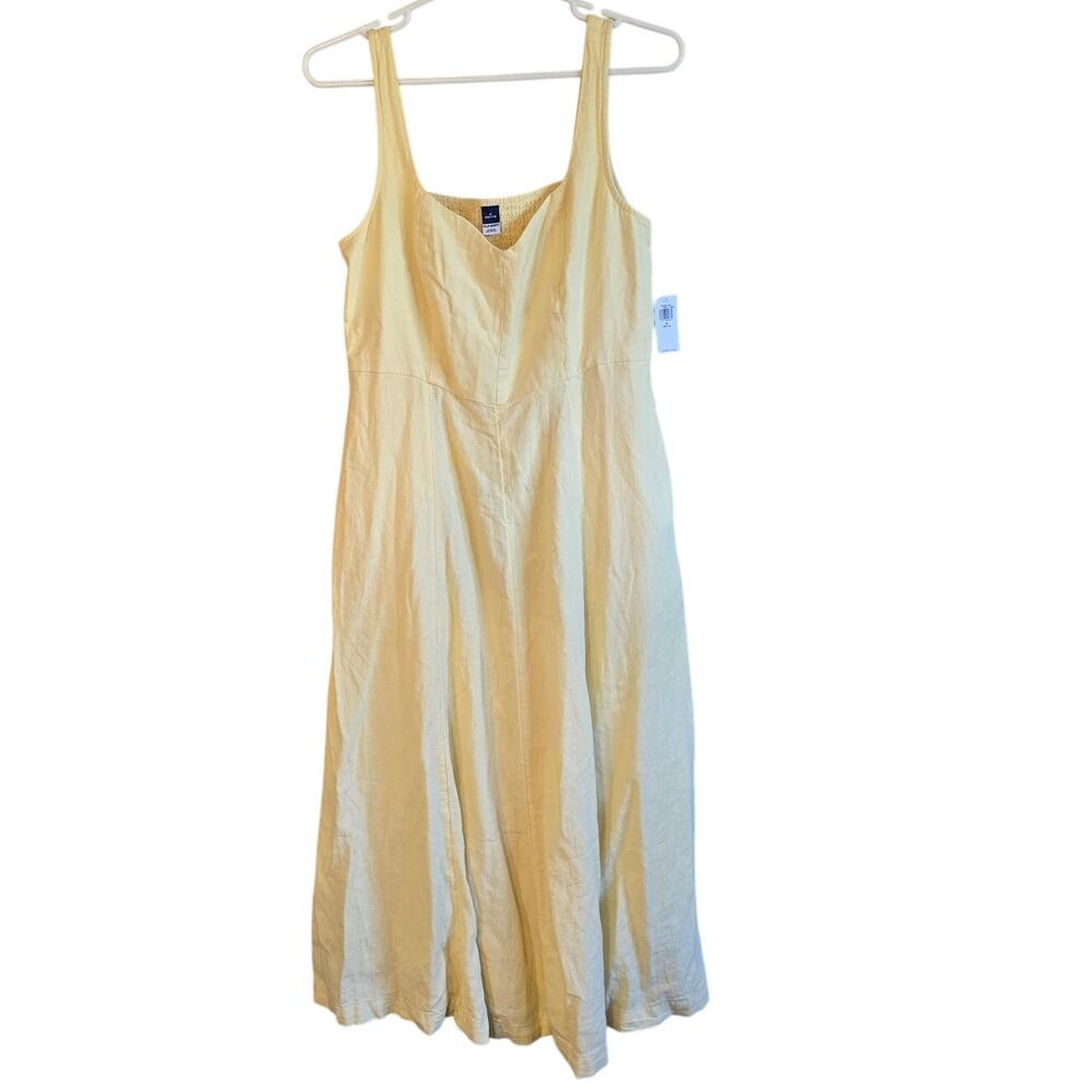 Old Navy Yellow linen blend mid dress size medium petite nwt
